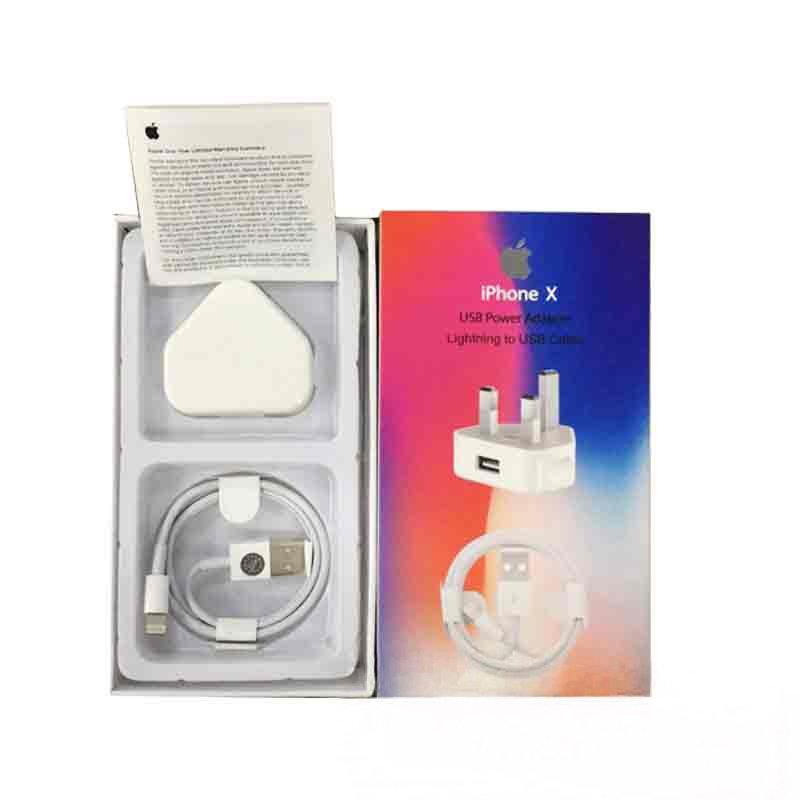 iPhone X USB Power Adapter & Lightning to USB Cable Set - 3-Pin UK Charger with 1M Cable + Premium Box